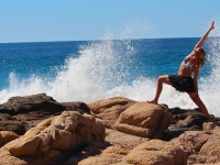 Reverse Warrior with Sea Spray - Yoga Retreat - Mexico